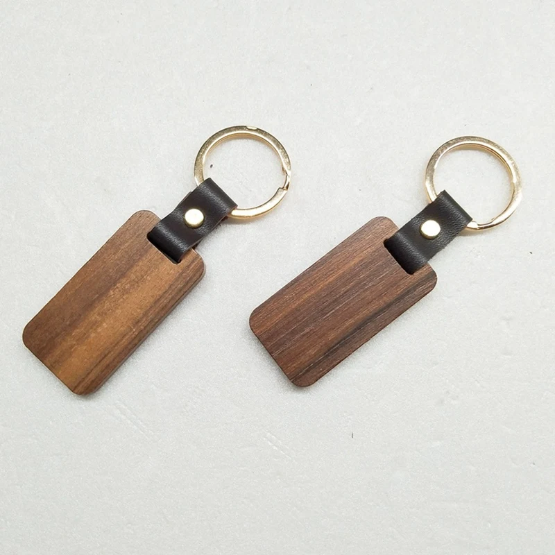 10Pcs Wooden Keychain Rectangular Collectible Key Ring Car Bag Hanging Pendant Painting Crafts Cute Keychain