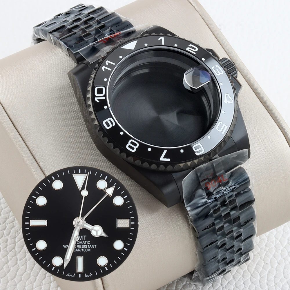 

40mm Watch Case Sapphire Jubilee strap for GMT nh34 Movement 28.5mm Dial Blue luminous Dial Hands Watch Replacement Accessorie