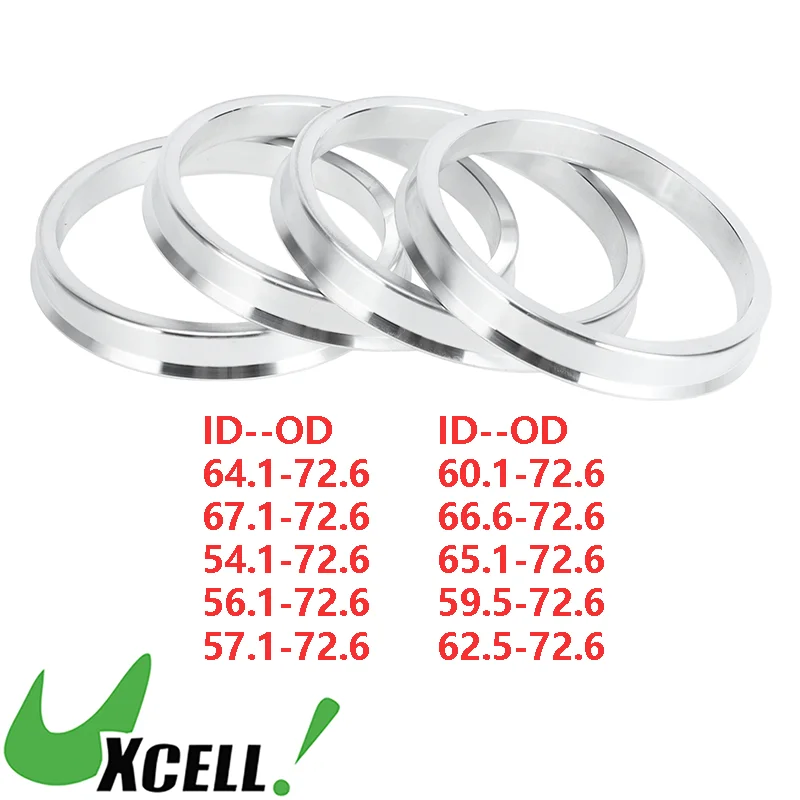 UXCELL 4 Pcs Aluminum Alloy Hub Centric Rings OD 72.6mm to ID 64.1mm 67.1mm 54.1mm 56.1mm 57.1mm 60.1mm 66.6mm 65.1mm 59.5mm