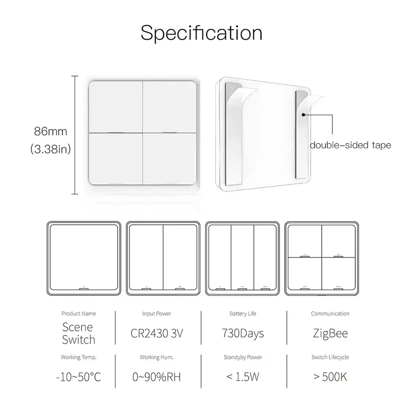 MOES 4 Gang Tuya ZigBee Wireless 12 Scene Switch Push Button Controller By battery Setup Automation Scenario for Tuya Devices - Image 6
