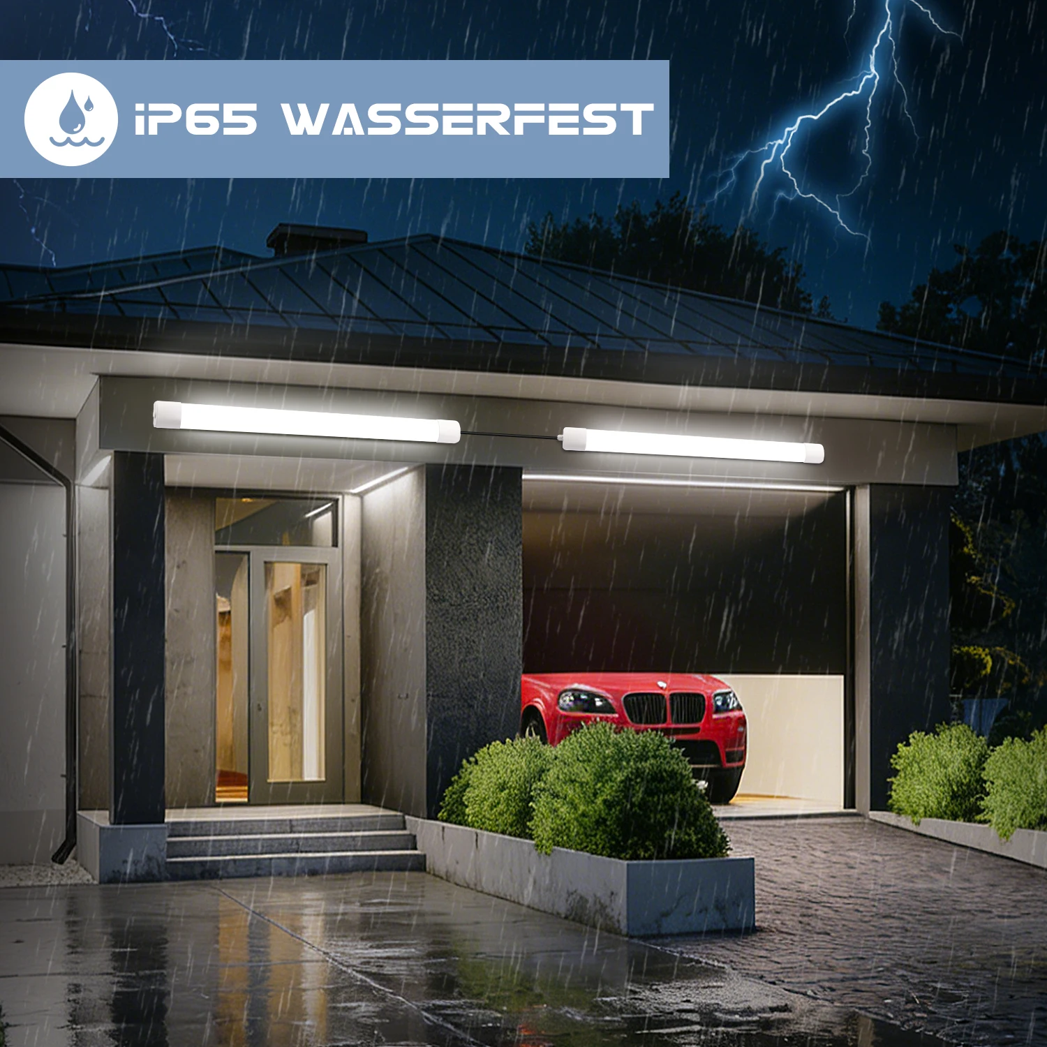 3PCS LED Wet Room Lights, Linkable 60/120 cm, 20/36W Ceiling Tube Lights, IP65 Waterproof, Cellar, Garage & Workshop Lighting