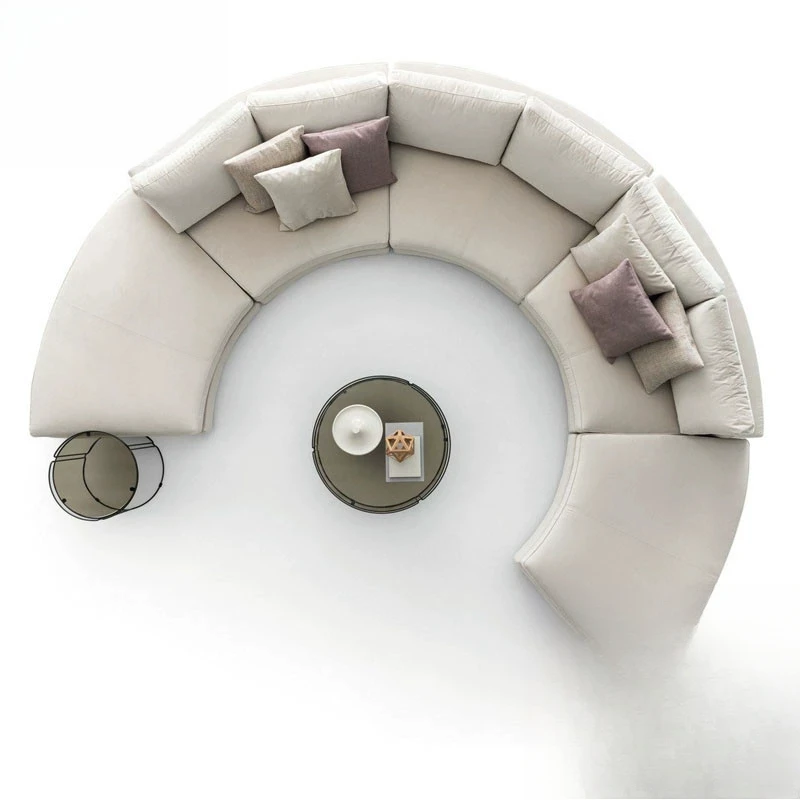 

Modern fabric hotel exhibition hall KTV large round sofa, large apartment villa arc Nordic light luxury special-shaped sofa