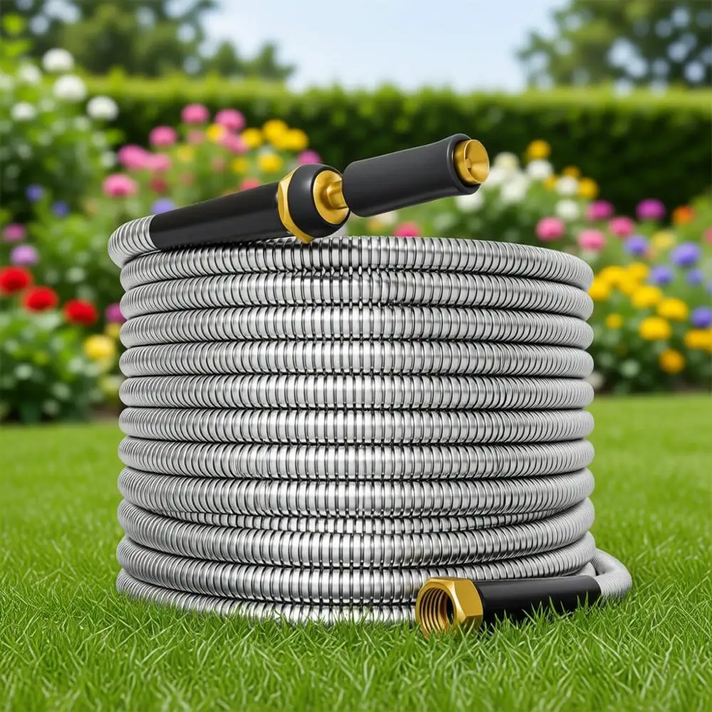 

Garden Hose 100T - 304 StainlSteel Metal Water Hose, lexible, Kink-ree, Lightweight, Durable, Crush Resistant ittings, Easy to C