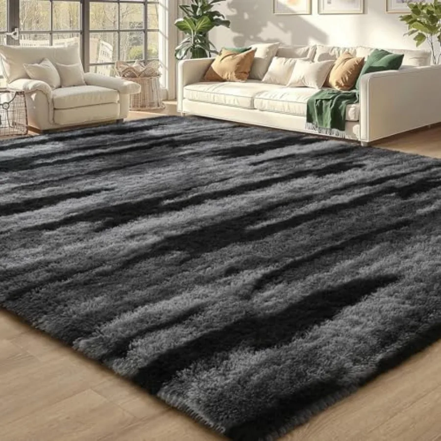 

Meralax Area Rugs for Living Room Bedroom Black 6x9 Feet Soft Fluffy Shaggy Rug Machine Washable Indoor Floor Carpet for Girls