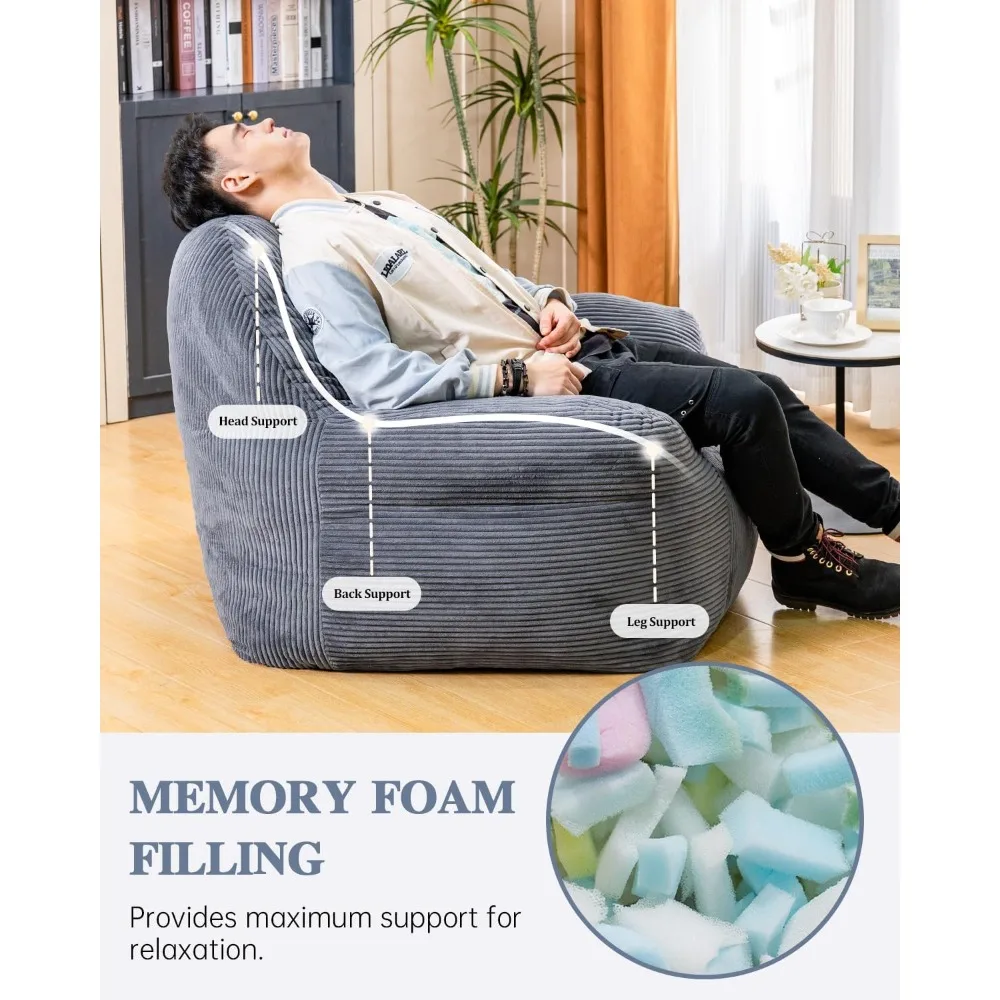 كرسي بين باج من الفرو الصناعي الفاخر بحجم الكبار مع رغوة الذاكرة عالية الكثافة، أريكة مريحة باللون الرمادي