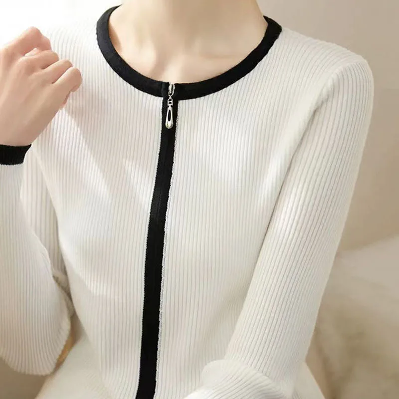 

Вязаный свитер, женские кардиганы, новый белый вязаный свитер с длинным рукавом и круглым вырезом, кардиган, женские топы, трикотажные изделия Sueters De Mujer Q1185