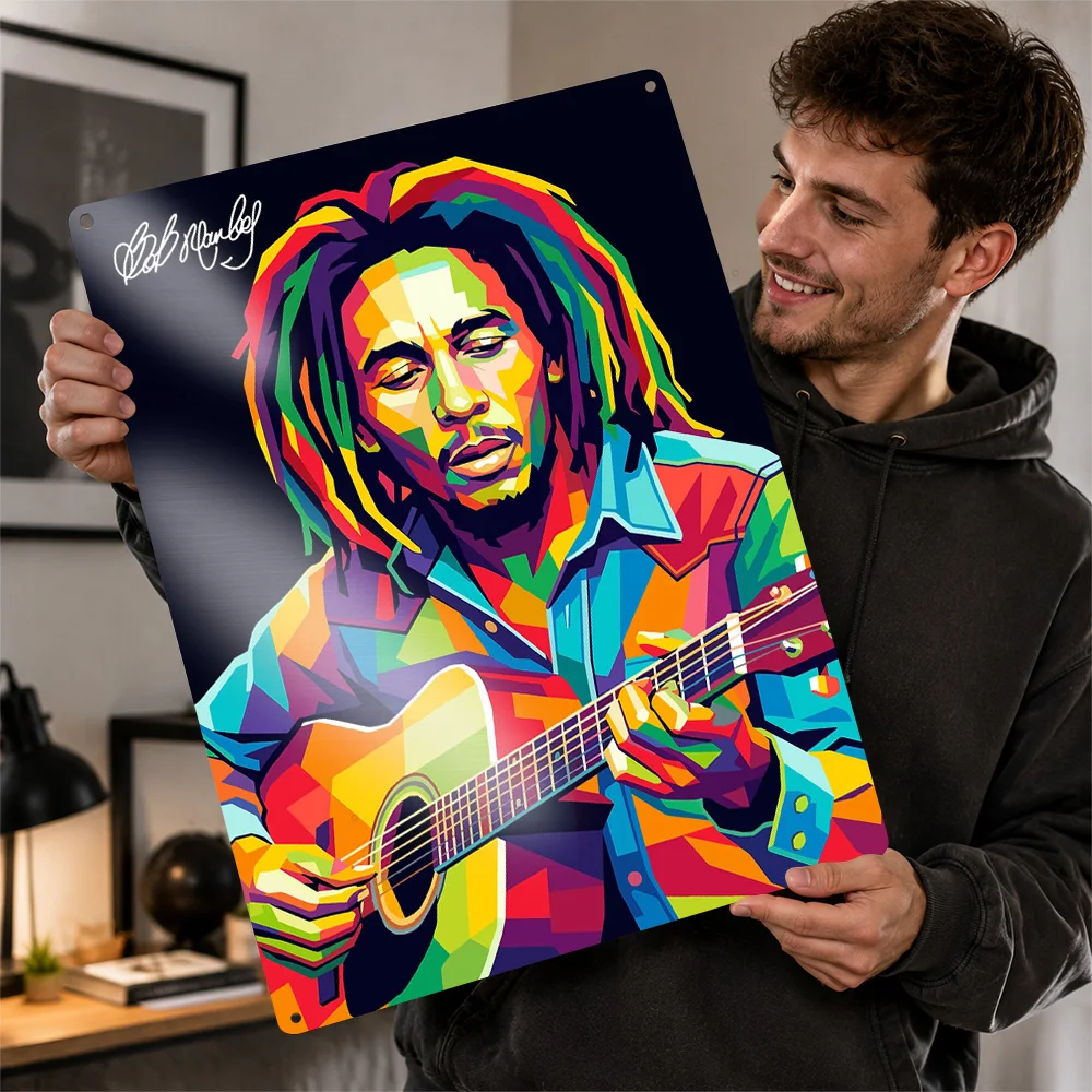 Bob Marley Pop Portrait Aluminum Poster Personalized Metal Sign Jamaican Icon Tribute Wall Art For Bedroom And Creative Studio