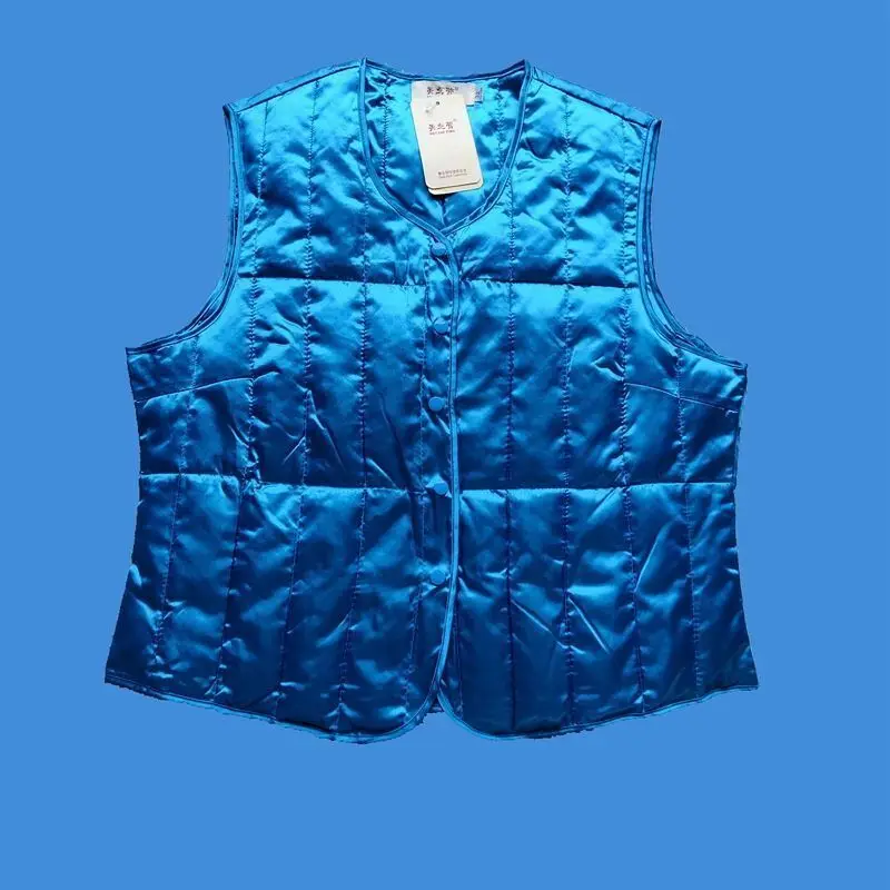 Herfst Winter Glanzend Blauw Dons Katoen Party Club Vest Outerwears Dames Plus Size Warme Jas Top