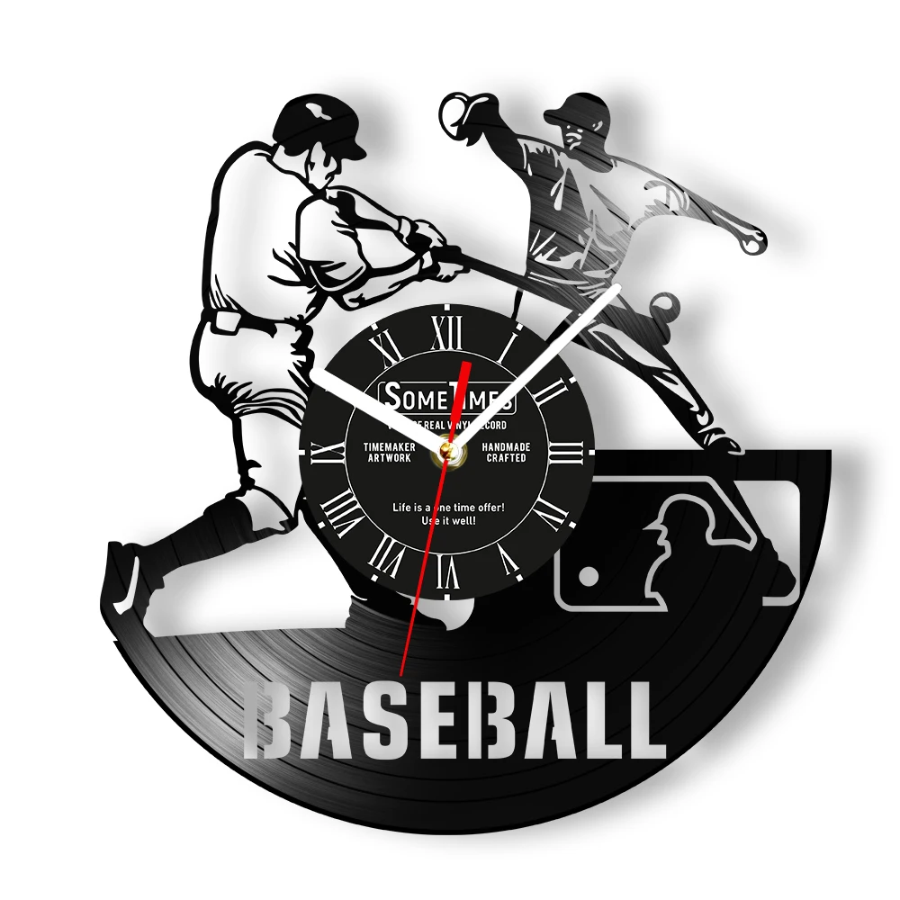 Baseball Custom Wall Clock Made of Real Vinyl Record Personalized Name Laser Cut Music Album Retro Wall Clock Boys Room Decor