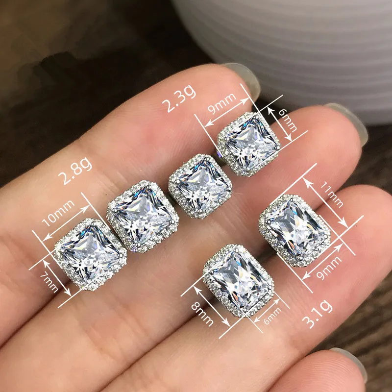 Huitan Ohrstecker mit rechteckigem/quadratischem grünem kubischem Zirkon für Damen, elegante Party-Accessoires, Jahrestagsgeschenk, zeitlose Damen-Ohrringe – Detail 1