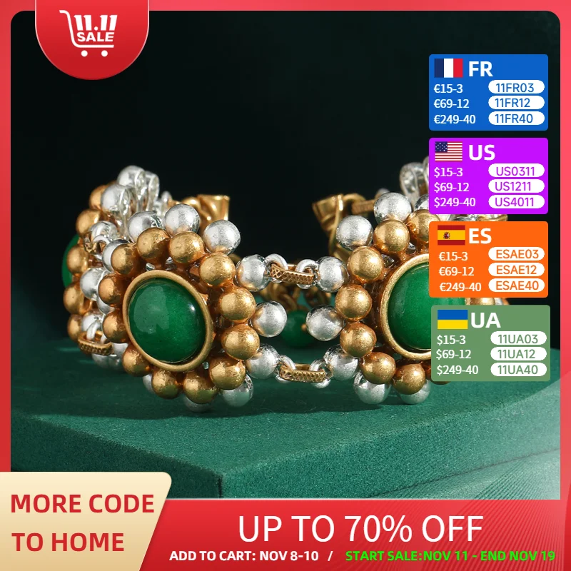 

Bohemian Jewelry Vintage Jade Flower Bracelet With Pearl Gold Color Beads Sunflower Wedding Accessories Luxury Brand 2025 Trend