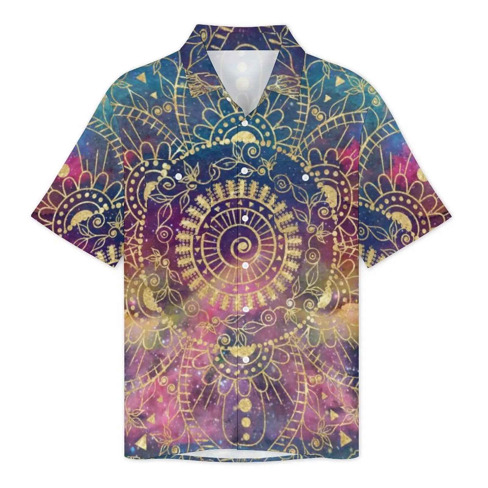 Hawaii Shirt Vacation Gold Mandala Print Blouses Vintage Floral Elegant Casual Shirts Men Short Sleeve Breathable Oversized Tops