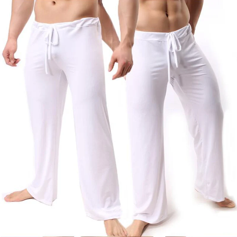 Pantalon de pyjama taille basse pour hommes, vêtements de détente à manches longues, pantalon de salon, mode sexy, glissant, maison, glace