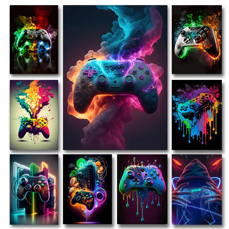 

Abstract Pop Art Game Controller Game Board Poster and Prints Canvas Painting Game Controller Wall Art Boys Game Room Decoration