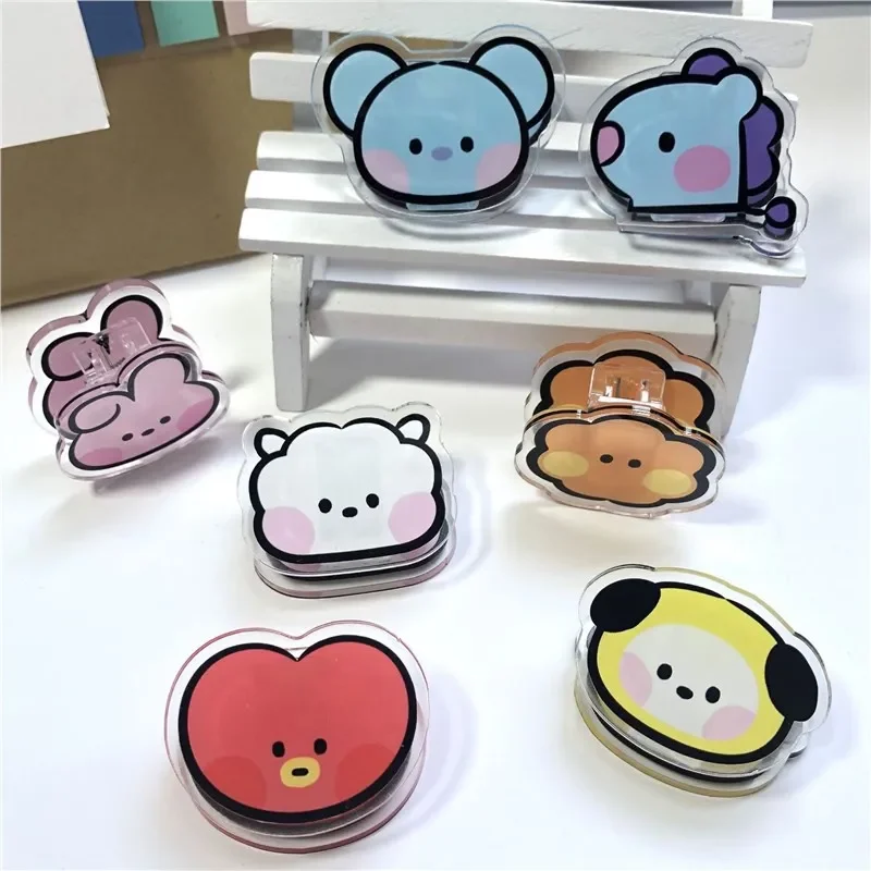 Kawaii BT21 Memo Clip Acrylic Storage Notebook Double-sided Clip Office Student Portable PP Clip COOKY KOYA TATA Anime Gift Toys