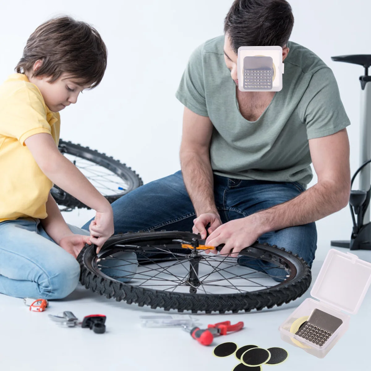 

1Set Practical Bike Tire Repair Supplies Waterproof Durable Patches Rasp Tools Storage Box for Emergency Road Use