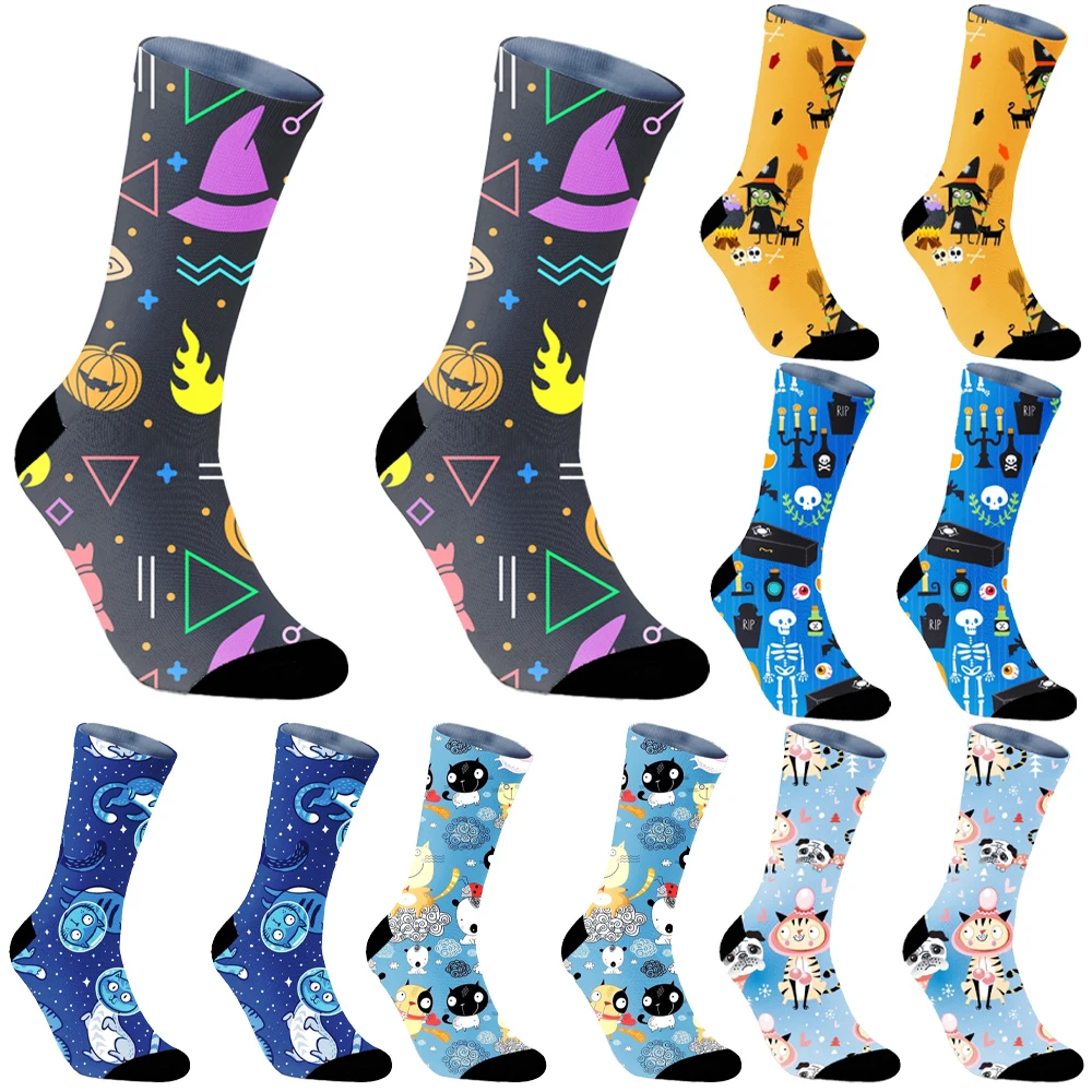 Men's Middle socks Women's New Socks Halloween Characteristic Couple Socks Funny Bat Pumpkin Lantern Wizard Ghost Print socks