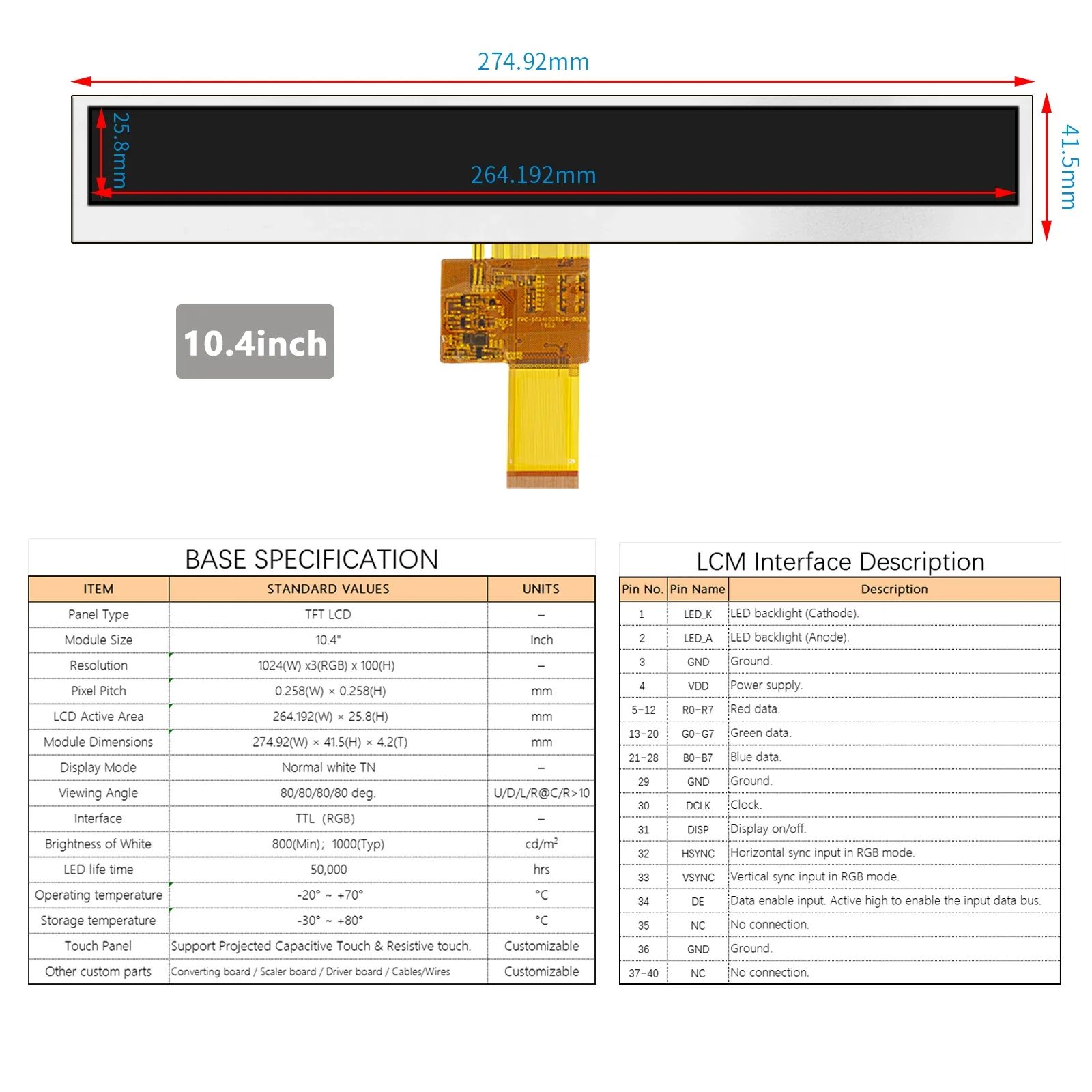 Wholesale 10.4 Inch Screen Long Strip Panel High Brightness TFT LCD Display Module with HD-MI Board for supermarket Advertising