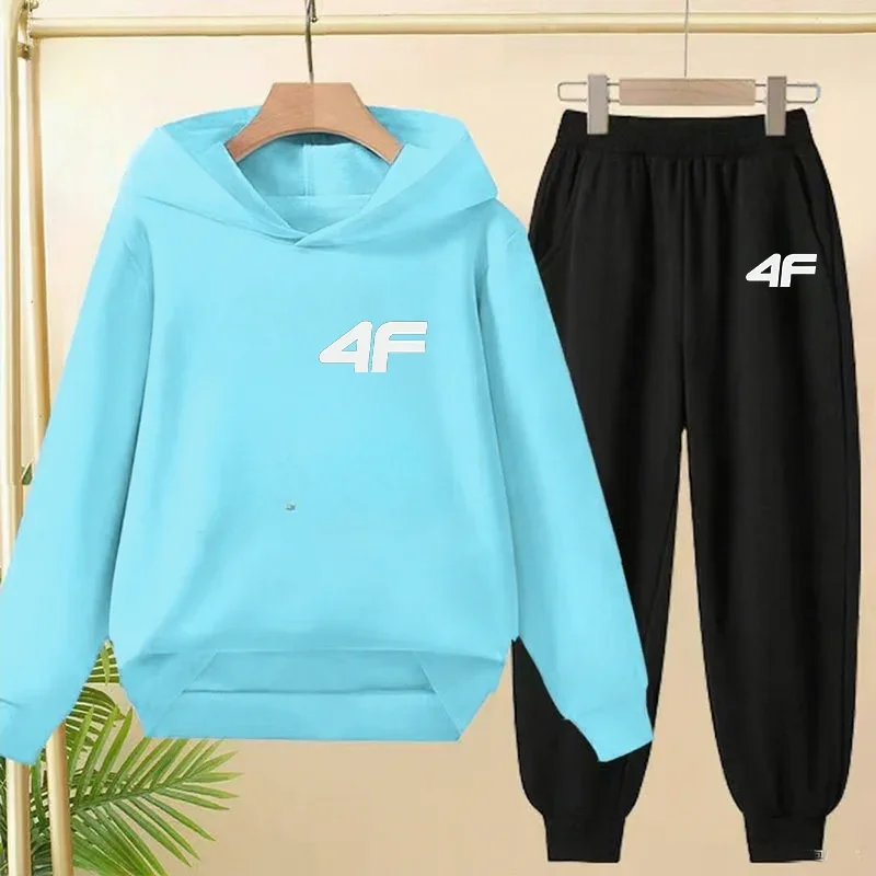 

2-13 Years Boys Girls Casual Streetwears four F print clothes Autumn Spring 2pcs Hoodie+Pants brand Tracksuits Kids