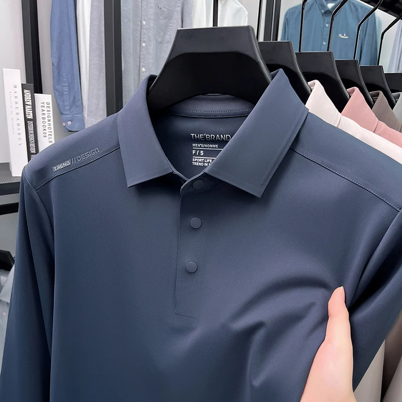 

Men's long sleeved T-shirt for spring and autumn 2025 new item, flip collar casual business polo shirt, men's top