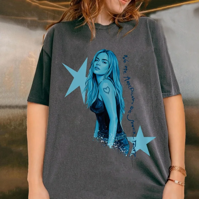 Karol G No Me Arrepiento De Sentir Tanto T-shirt for Men Women Casaul Round Neck Printed Tshirt High Quality Cotton Vintage