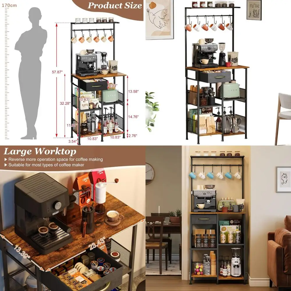 

Compact Storage Coffee Bar with Extended Top and Corner Cabinet for Small Spaces, Ideal for Entryway and Living Room