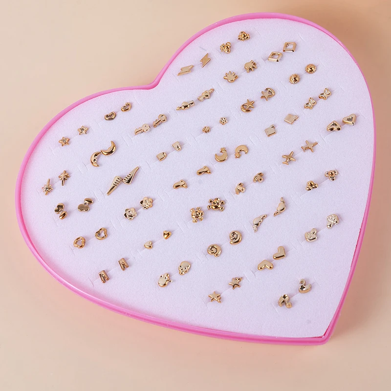 New 36Pairs/set Gold Color Lovely Mini Stud Earing Set Cute Heart Moon Stud Earrings For Girl Fashion Lady Daily Ear Jewelry