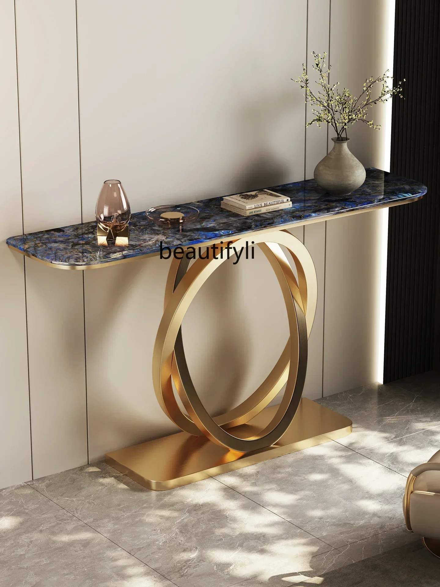 Super Crystal Stone Entrance Cabinet Light Luxury Wall Designer Artificial Marble Champagne Gold Home Console Door Side Table