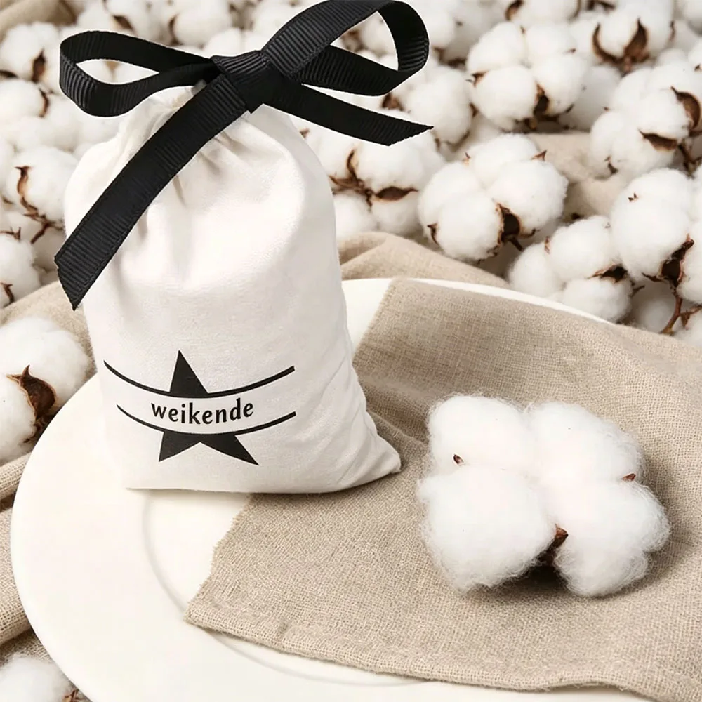 50/100Pcs White Canvas Cotton Drawstring Burlap Bag Gift Packing Pouch Earrings Pendant Jewelry Custom Logo Packaging Organizer