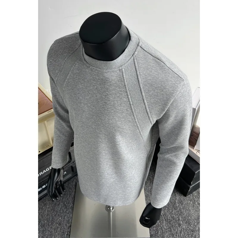 Autumn Men's Long Sleeve T-shirt Solid Color Korean Style Simple Style Fashion Design Casual Tees Clean Fit Trendy O-neck Tops