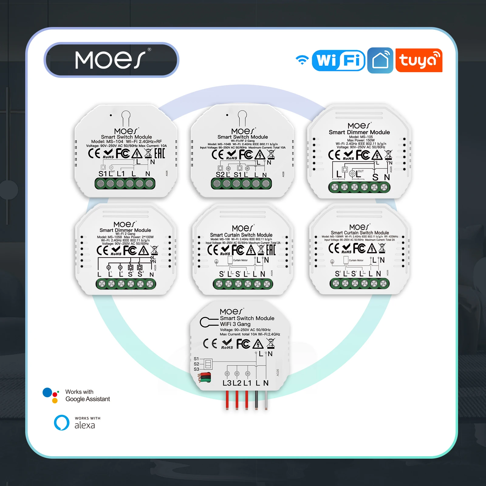 MOES Wifi Smart Light Switch Diy Breaker Module Smart Life/Tuya APP Remote Control,Works with Alexa Echo Google Home 1/2 Way