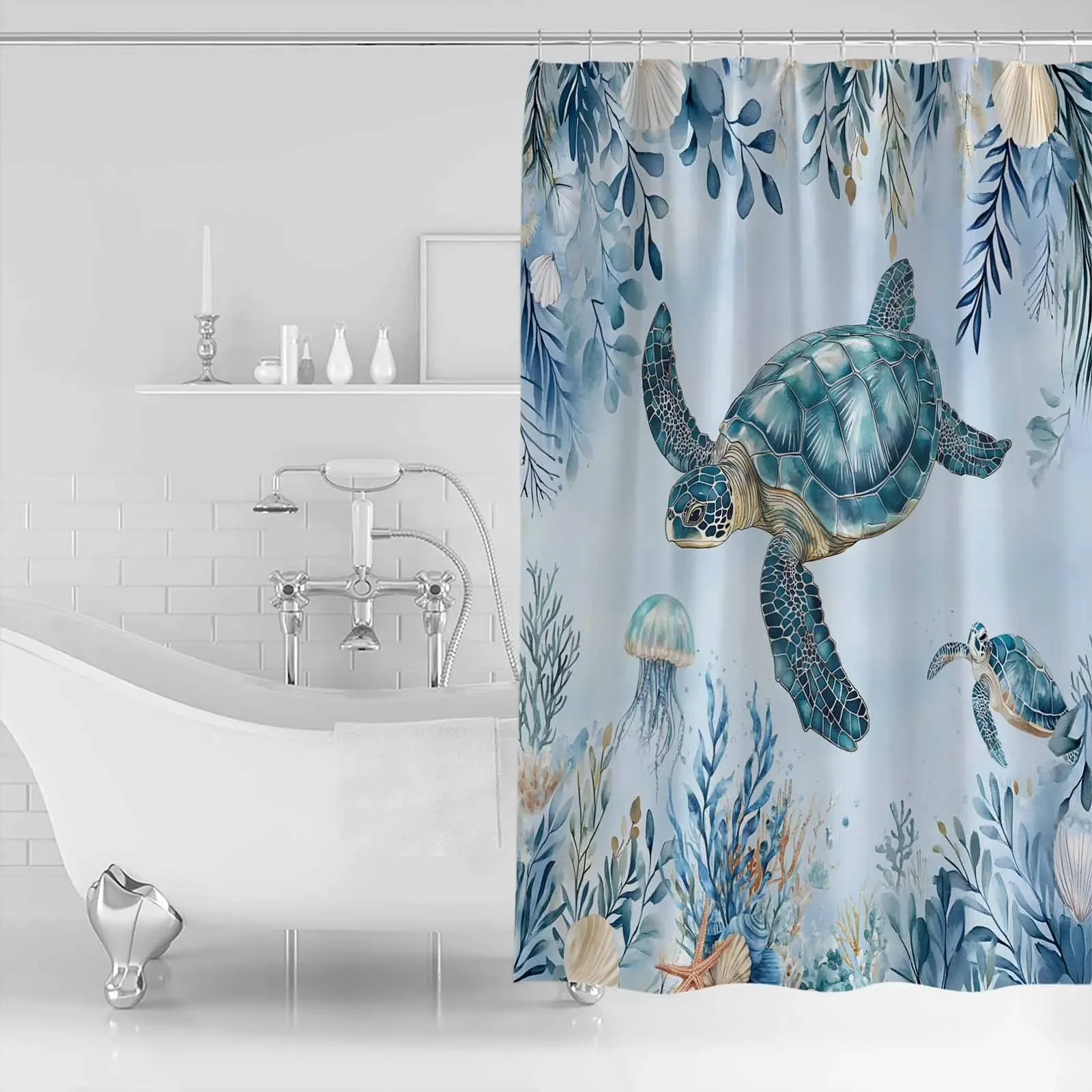 Summer Turtle Marine Life Shower Curtains Waterproof Bath Curtains Home Decor Modern Luxury Bathroom Curtain - view 2