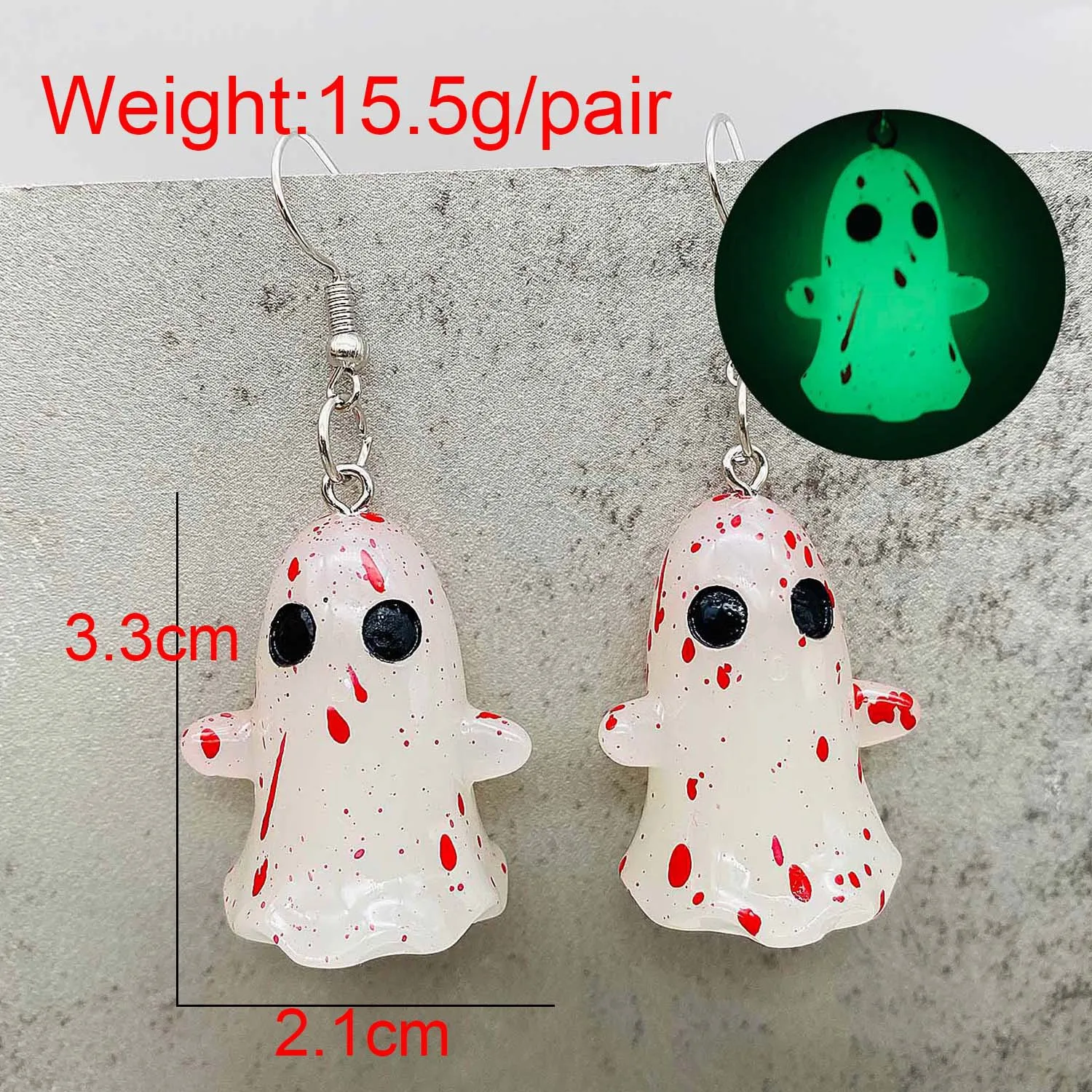 3D Luminous Bloodstains Pumpkin Ghost Halloween Necklace White Luminous Ghost Spirit Pumpkin Corn Candy Pendant Earrings