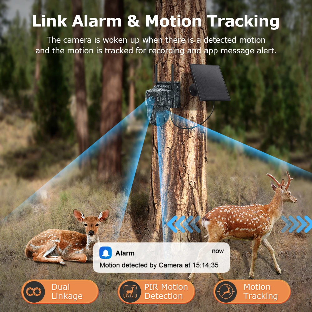 LS VISION 12MP 4G Solar Trail Camera Dual Screens Outdoor 6K WiFi PTZ 15X Zoom PIR Detection Auto Tracking Security Cameras Ubox