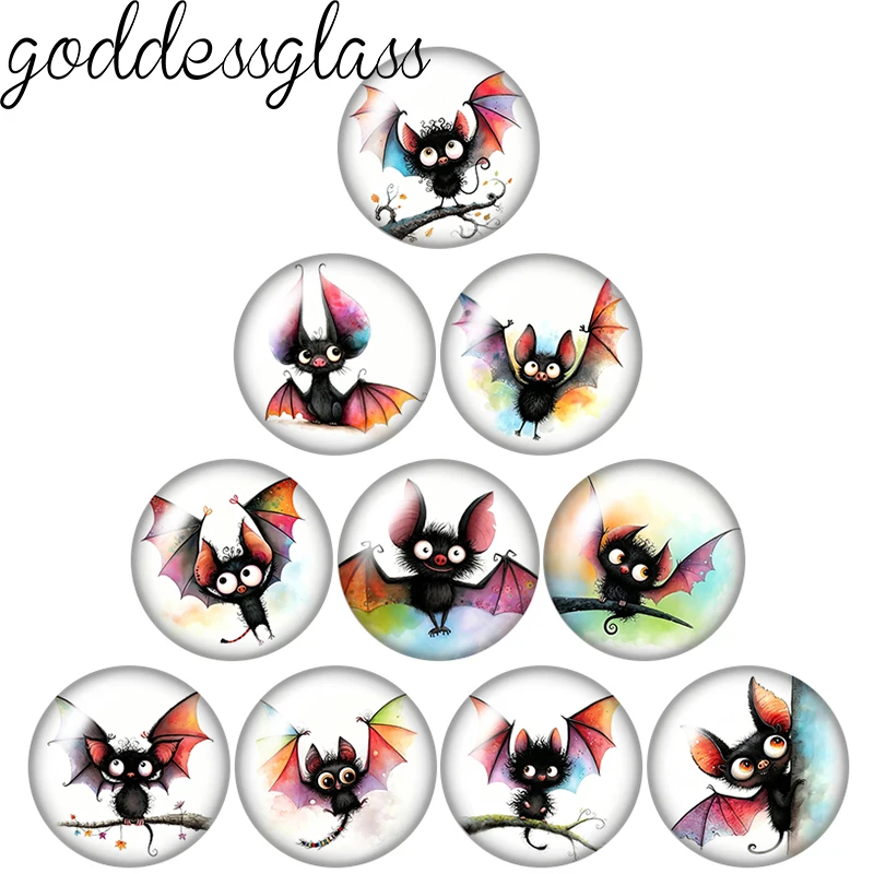 Cute Cartoon Bat Drawings Baby Bat 10pcs 12mm/18mm/20mm/25mm Round photo glass cabochon flat back Making findings Jewelry