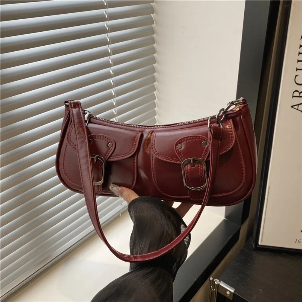 

Chic Vintage Women's Armpit Bag Y2k Leisure Pu Leather Shoulder Bag Double Pockets Harajuku Zipper Handbag Hobo Bag
