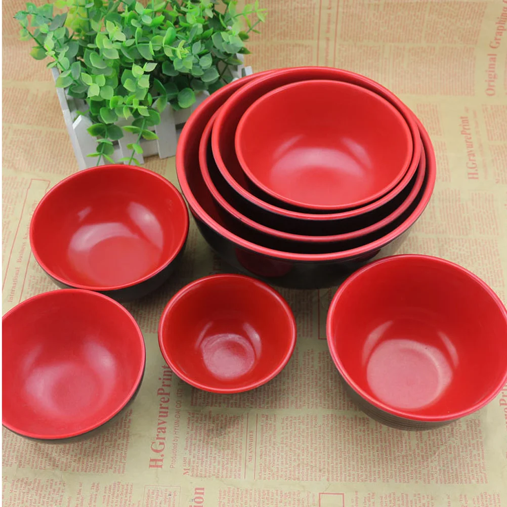 1 Pc 1050ML Imitation Porcelain Soup Bowl Anti-fall Rice Bowl Red Black Double Color Noodles Bowl -19x9cm (Black)