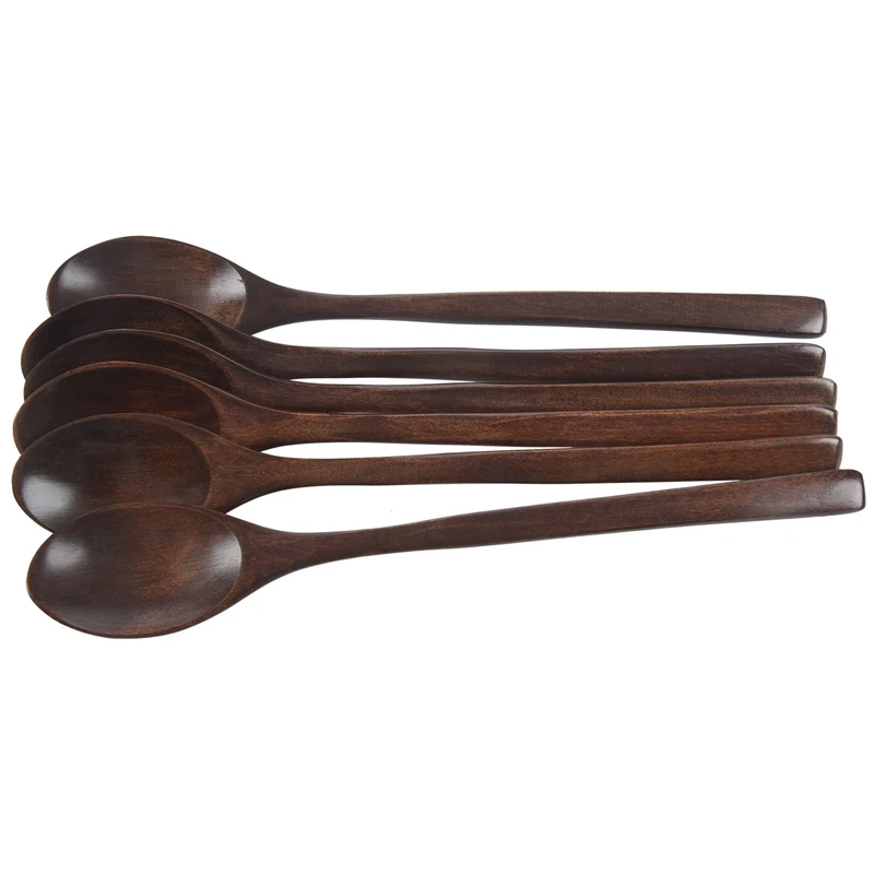 Cucchiai di legno, 6 Pezzi di Legno di legno Zuppa Cucchiaio per Mangiare Miscelazione Agitazione Cottura, lungo Manico di Un Cucchiaio con Cucina In Stile Giapponese Utens