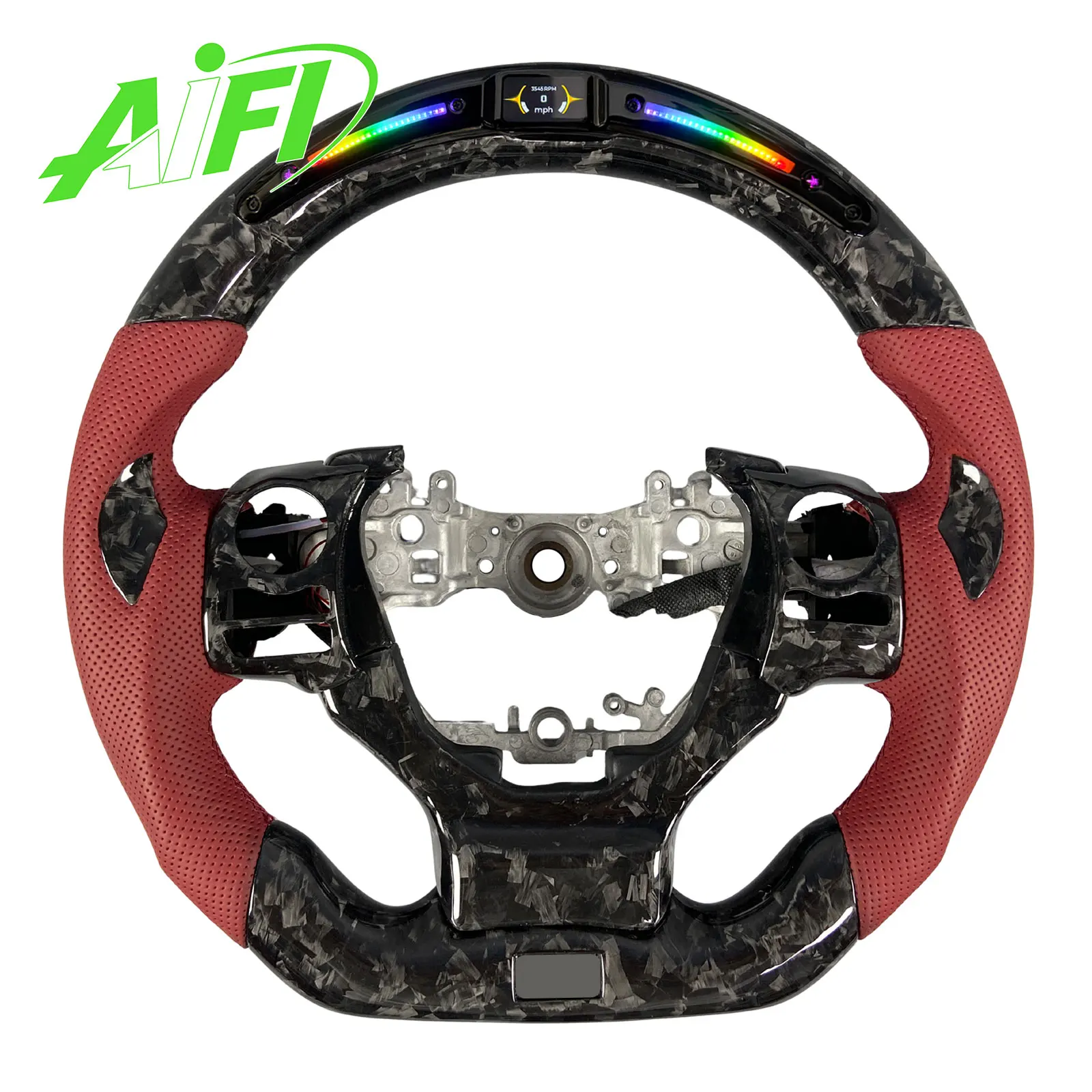 Custom Forged Carbon Fiber LED Rpm Steering Wheel with Red Grips for Lexus IS RC GS NX 500 350 300h 250 200 F Sport 2013-2025