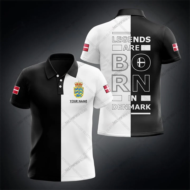Custom Name Denmark Shield Graphic Polo Shirt Summer Casual Men's Fashion Loose Cool Jersey Fast Dry Crewneck Short Sleeve Tops