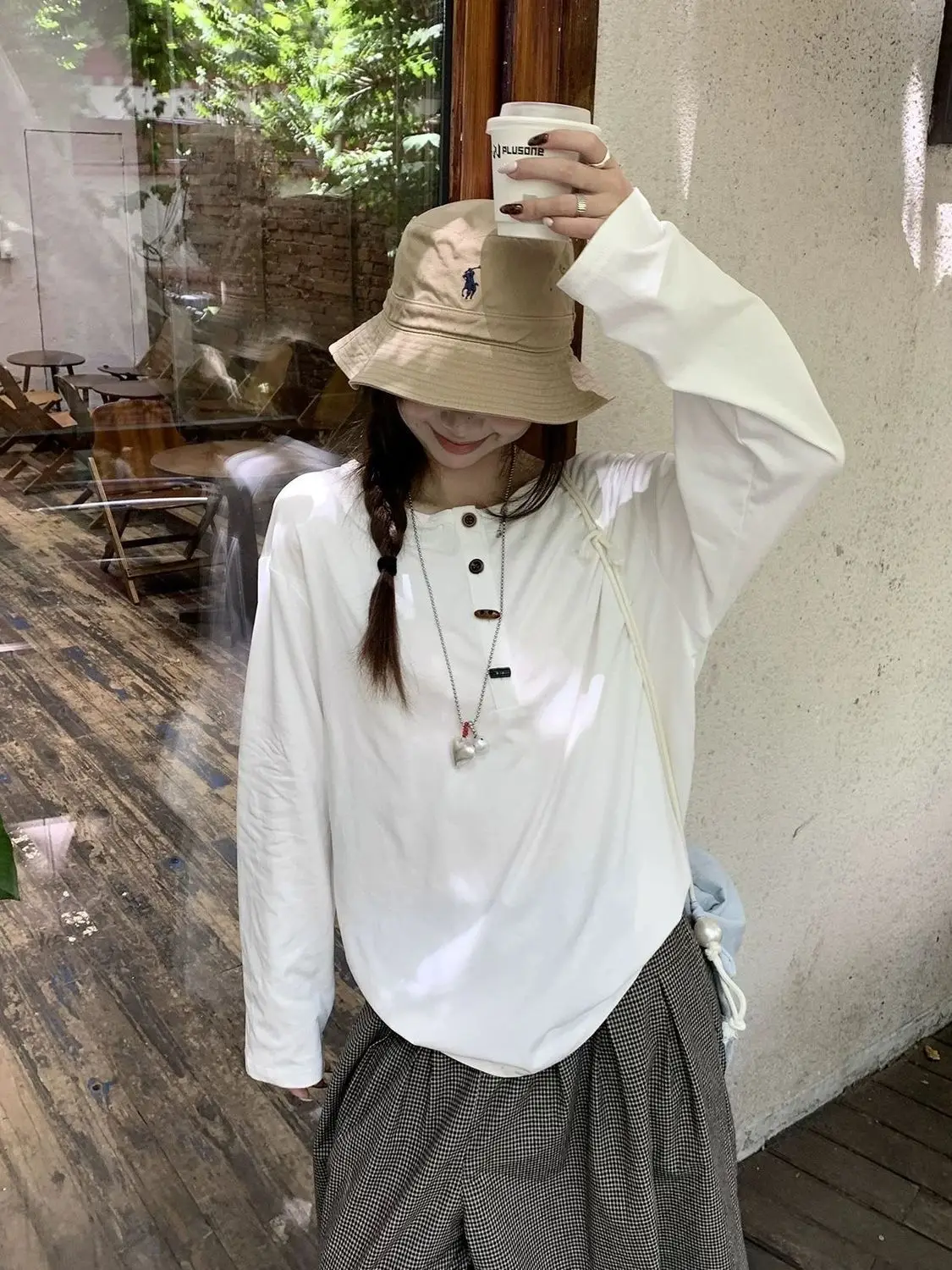 Korean Campus Style Long-sleeved T-shirt Women's INS Super Fire Loose and Thin Top