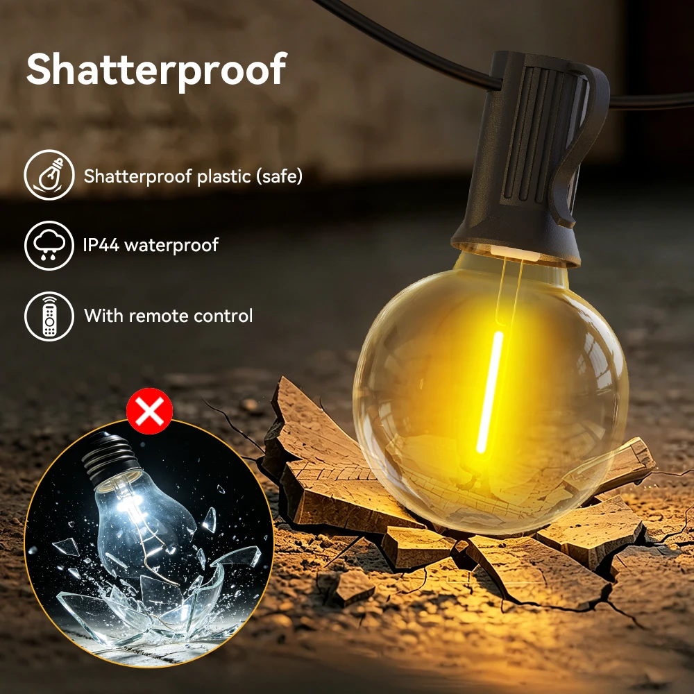 31MOutdoor String Light with Remote Control Low Voltage 24V Dimmable Timer & 3 Modes Christmas Lamp String for Yard Garden Decor