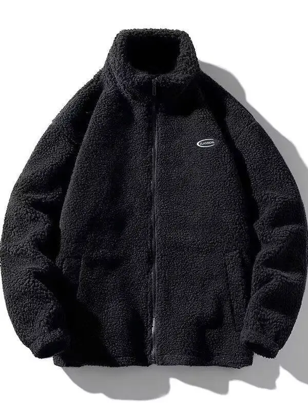 Winter Thickened Warm Cotton Jacket Men's Style Simple Lamb Velvet Stand Collar Cotton Coat Youth Fashion Casual Wear