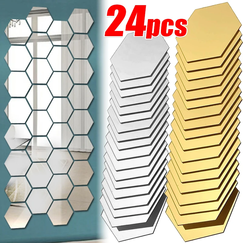 Autocollants muraux miroir hexagonaux 3D, autocollants muraux amovibles auto-adhésifs, carreaux de mosaïque esthétiques, décoration de la maison, DIY bricolage