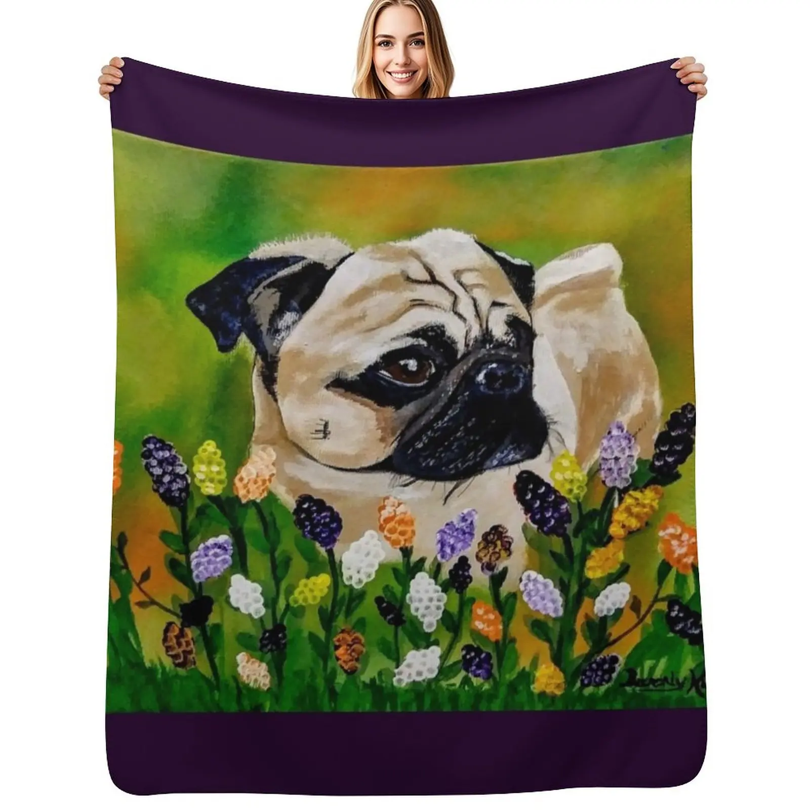

Sweet summer pug. Throw Blanket anime Baby for babies Soft Blankets