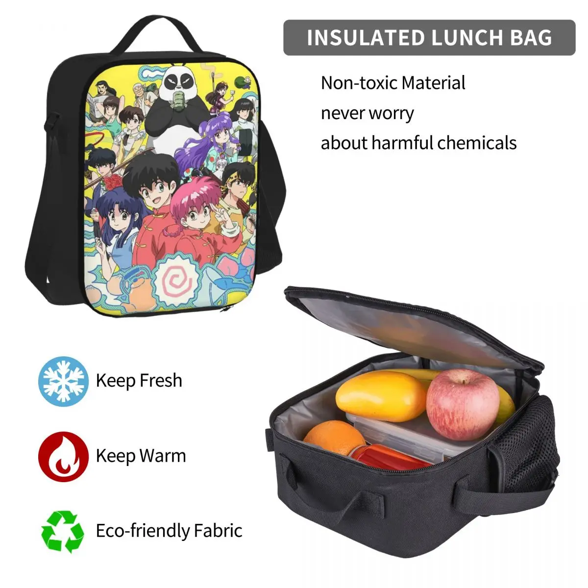 Ranma 1/2 Saotome หมูสาว P Chan กระเป๋าเป้สะพายหลังชายหญิง Bookbag เด็กโรงเรียนกระเป๋า Rucksack ถุงอาหารกลางวันกระเป๋าปากกาชุดสามชิ้น