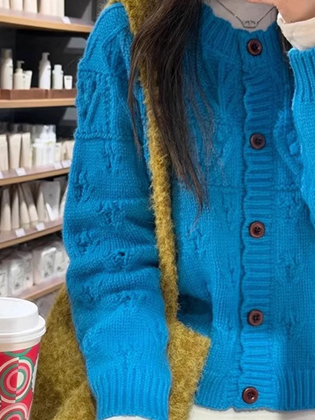 Korean Style Soft Cozy Klein Blue Knitted Jacket Women's Spring Autumn Loose Short Sweater Open Cardigan Casual Loose Fit