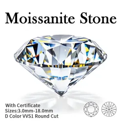 Moissanite Stone Wholesale D Color Vvs1 Round Cut 0.1CT-12CT Moissanite Loose Stone Gemstone for Jewelry Making with GRA Report