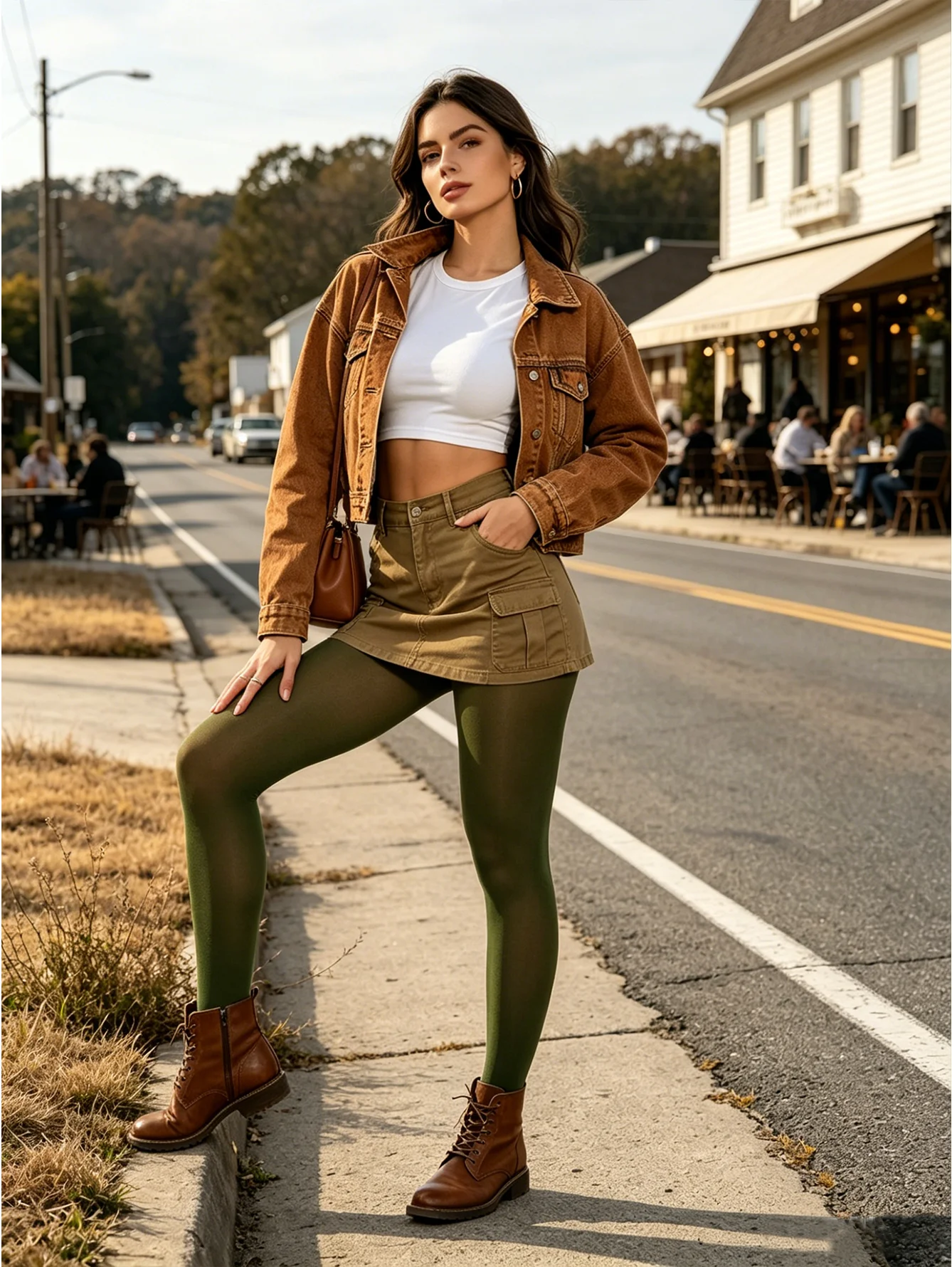 1Pair Matte Opaque Olive Green Pantyhose Solid Color High Elastic Women Fall Retro Casual Street Tights