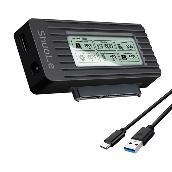 Obudowa dysku twardego ShuoLe USB 3.1, adapter dysku twardego 2,5/3,5 cala, inteligentny wyświetlacz cyfrowy, łatwy montaż kable — zdjęcie produktu 4